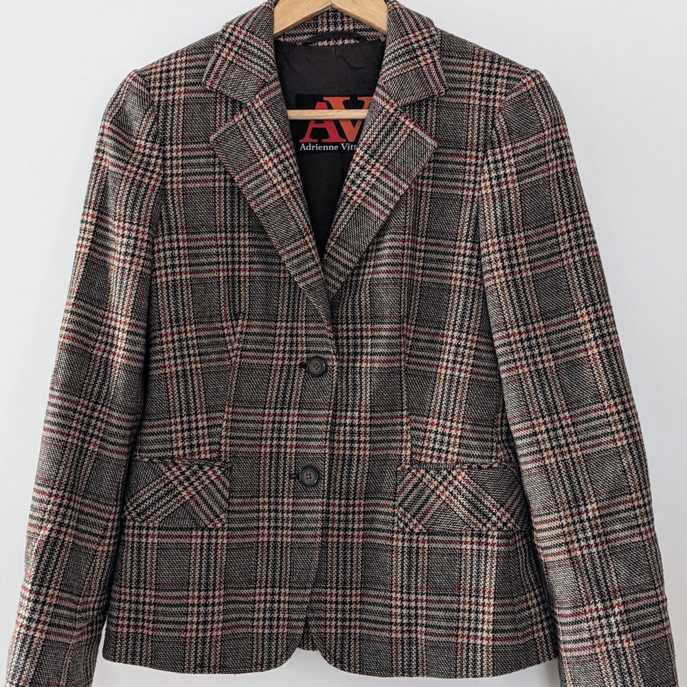 Adrienne Vittadini Women's Plaid Blazer Jacket in Brown